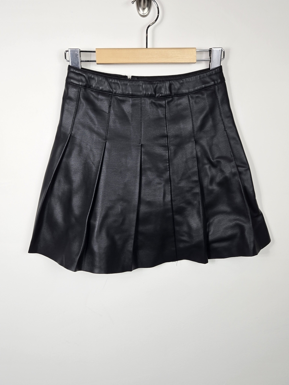 Zara Girls Faux Leather Pleated Skater Skirt Black Size 10 Preppy Goth Y2K